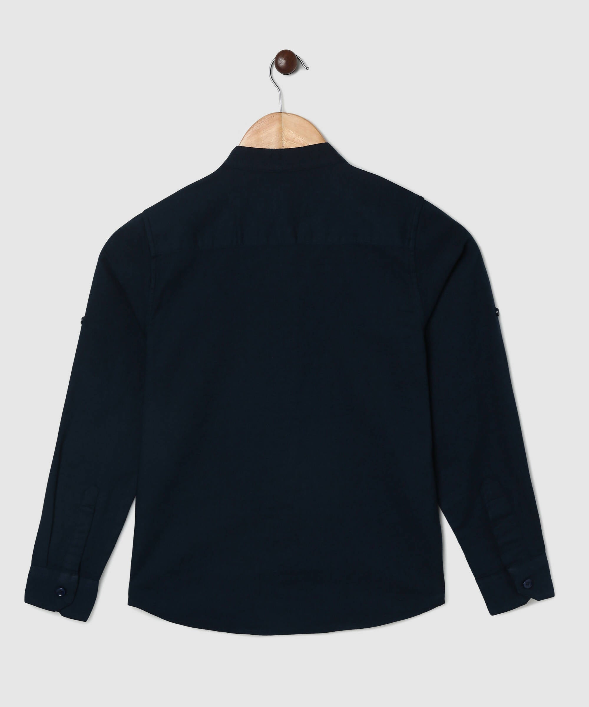 Manet Boys Mandarin Collar Full Sleeves Melange Shirt - Navy Blue - Distacart