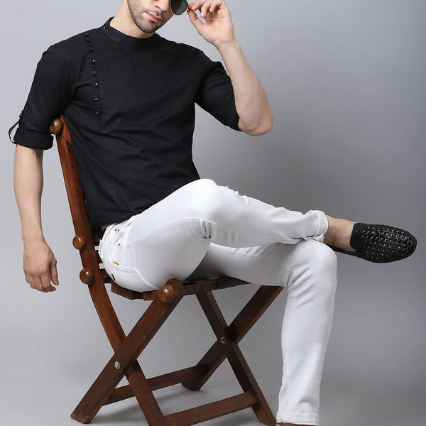 Even Apparels Black Pure Cotton Kurta With Side Placket - Distacart