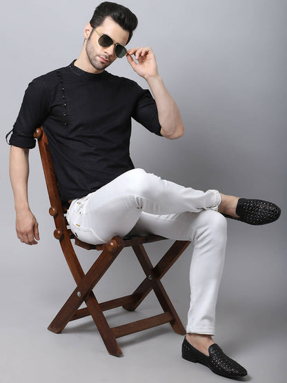 Even Apparels Black Pure Cotton Kurta With Side Placket - Distacart