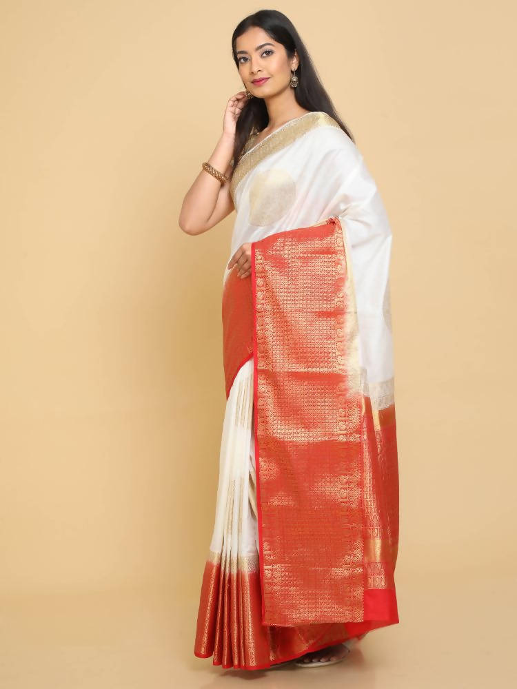 Kalamandir Woven Design White Silk Blend Saree