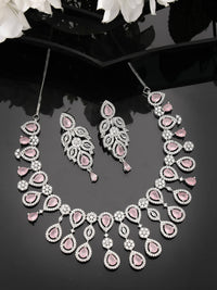 Thumbnail for NVR Women Silver Plated & Pink Cz Stone Handcrafted Jewellery Set - Distacart