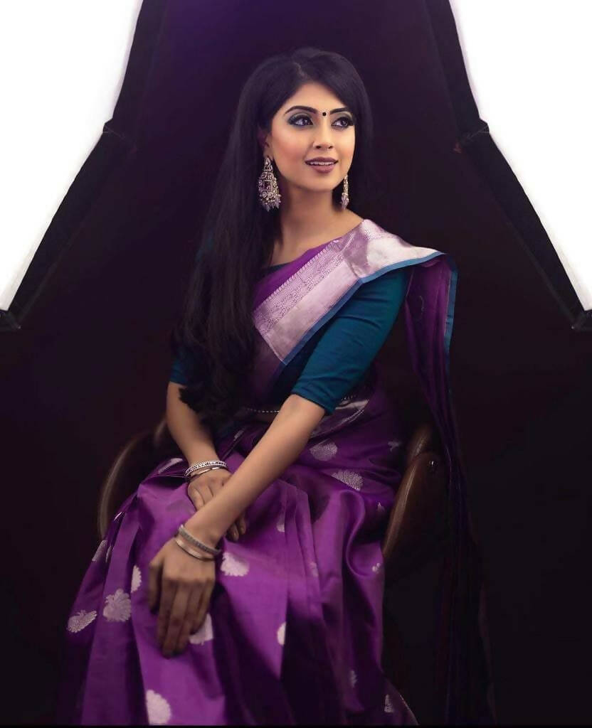 DEIANA'S Beautiful Golden Jari with New Design Soft Lichi Silk Saree - Purple - Distacart