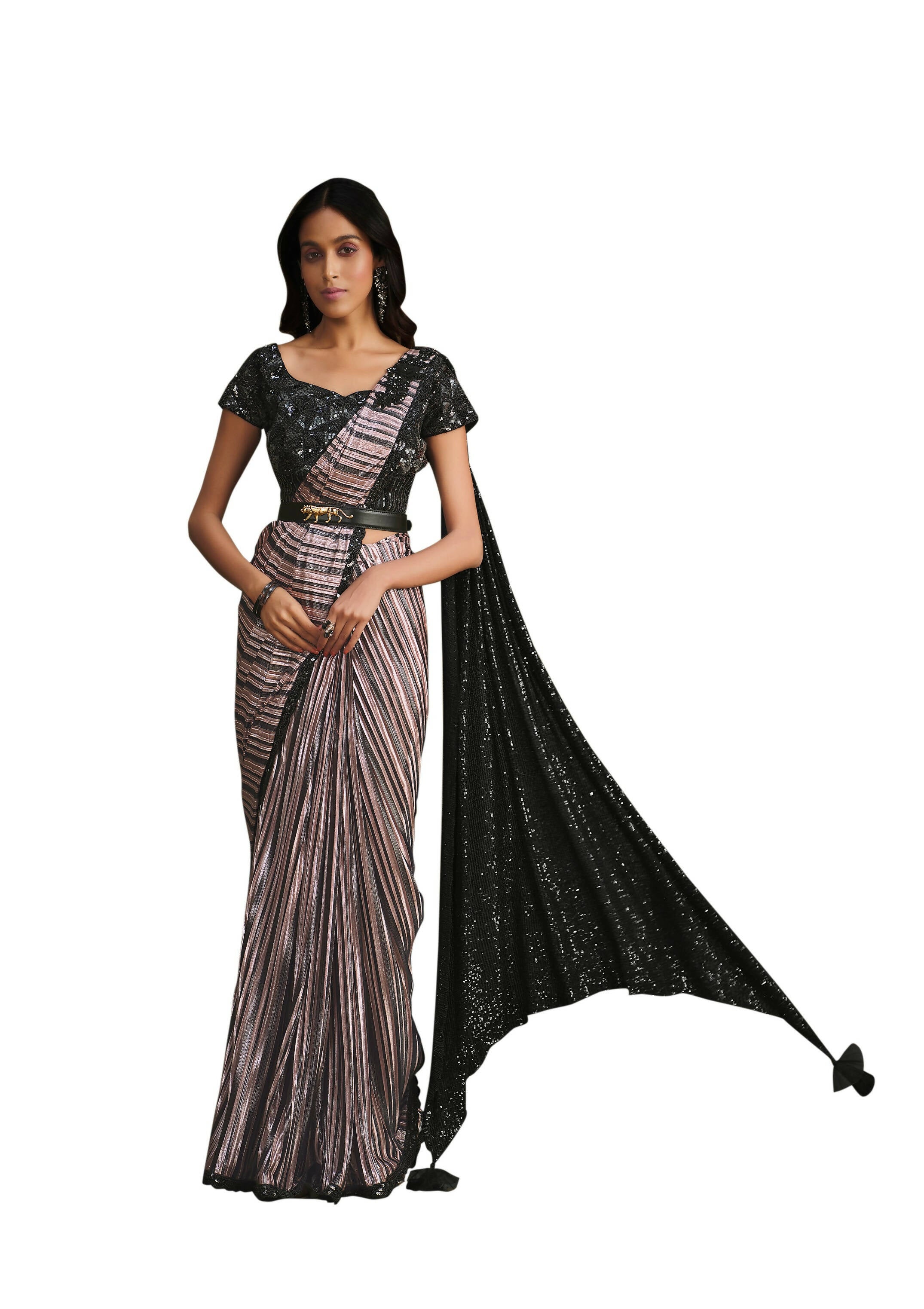 Lavendor Modern Value Sequence Embroidered Saree With Stitched Blouse - Mohmanthan La Belle - Distacart