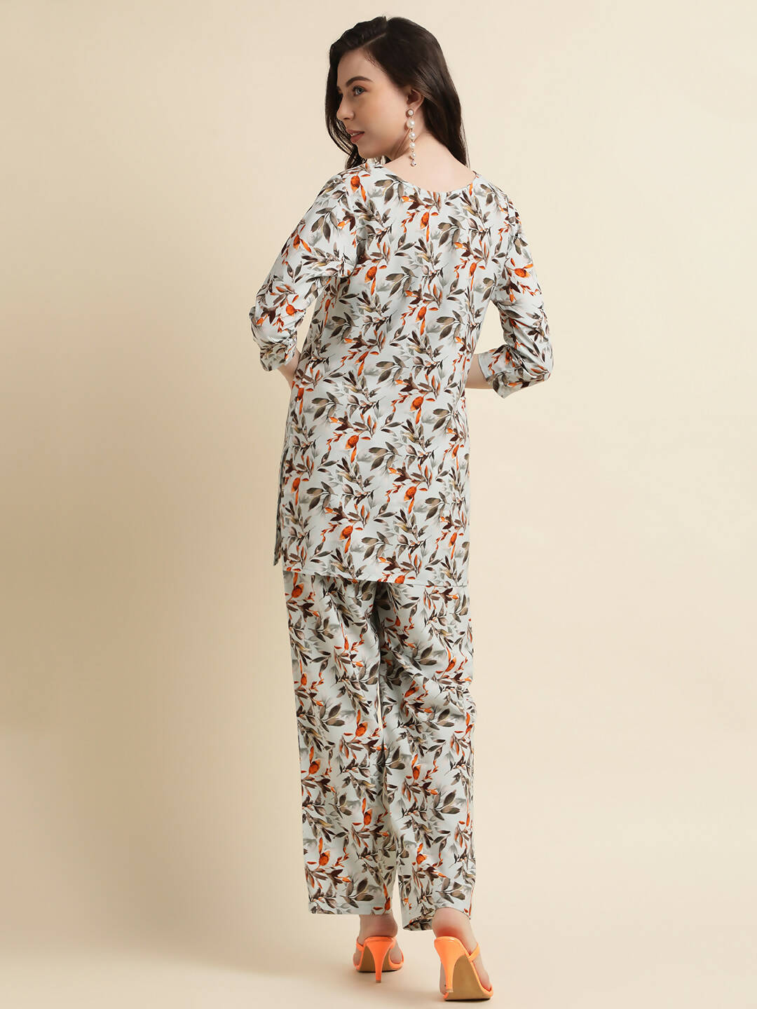Grey Poly Crepe Digital Printed Top with Matching Bottom - Preeti - Distacart
