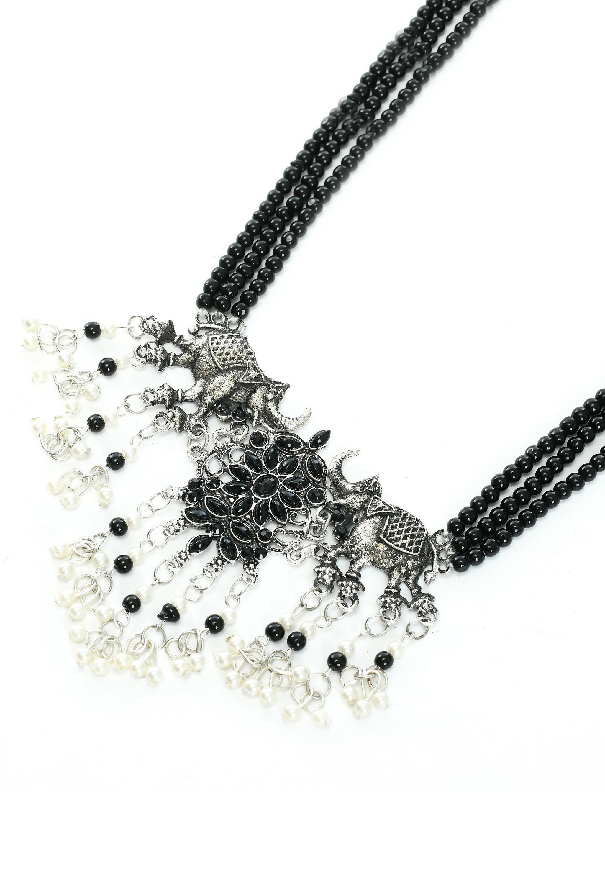 Mominos Fashion Johar Kamal Silver-Plated Brass Finish Elephant Desgin Choker For Women (Black) - Distacart
