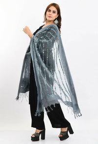 Thumbnail for Mominos Fashion Moeza Women's Orgenza Mirror Stripe Thread Work Grey Dupatta - Distacart
