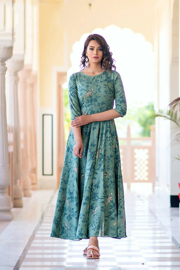 Partywear Designer Light Aqua Pure Maslin Gown - Anbazaar - Distacart