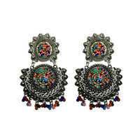 Thumbnail for Tiaraa Multicolor Beaded Silver Oxidised Fashion Earrings - Distacart
