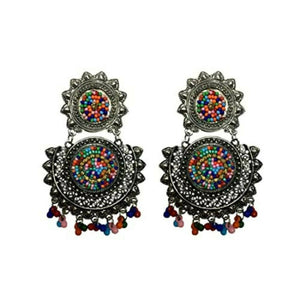 Tiaraa Multicolor Beaded Silver Oxidised Fashion Earrings - Distacart