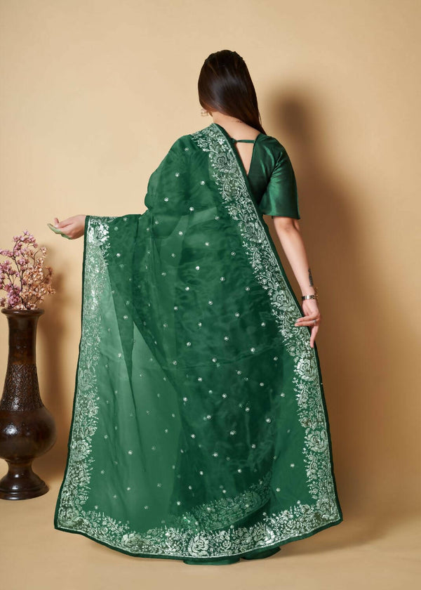 Vamsee Green Organza Saree - Distacart