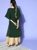 Thumbnail for Janasya Green Checked New Age Kaftan Kurta - Distacart