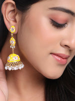 Thumbnail for NVR Women Gold Plated Yellow Jhumkas Earrings - Distacart