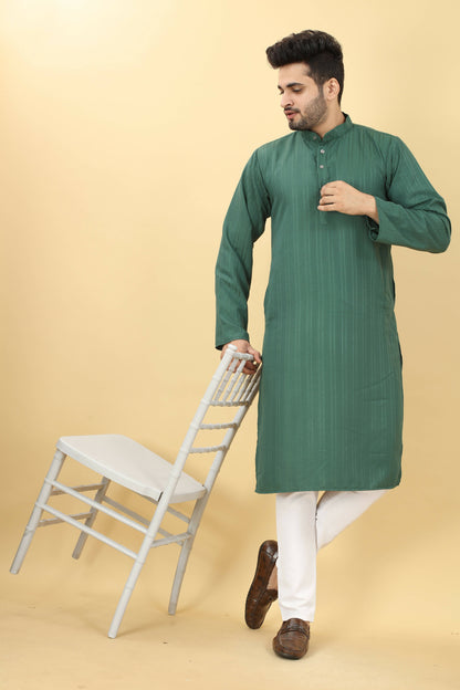 Green Viscose Polyester Solid Men's Kurta - Mahotsav - Distacart