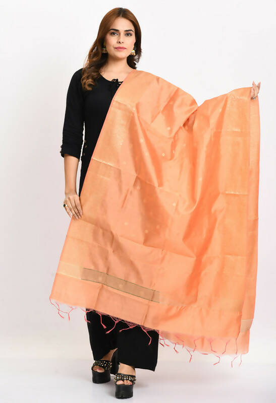 Mominos Fashion Moeza Women's Banarsi Silk Woven Design Peach Dupatta - Distacart