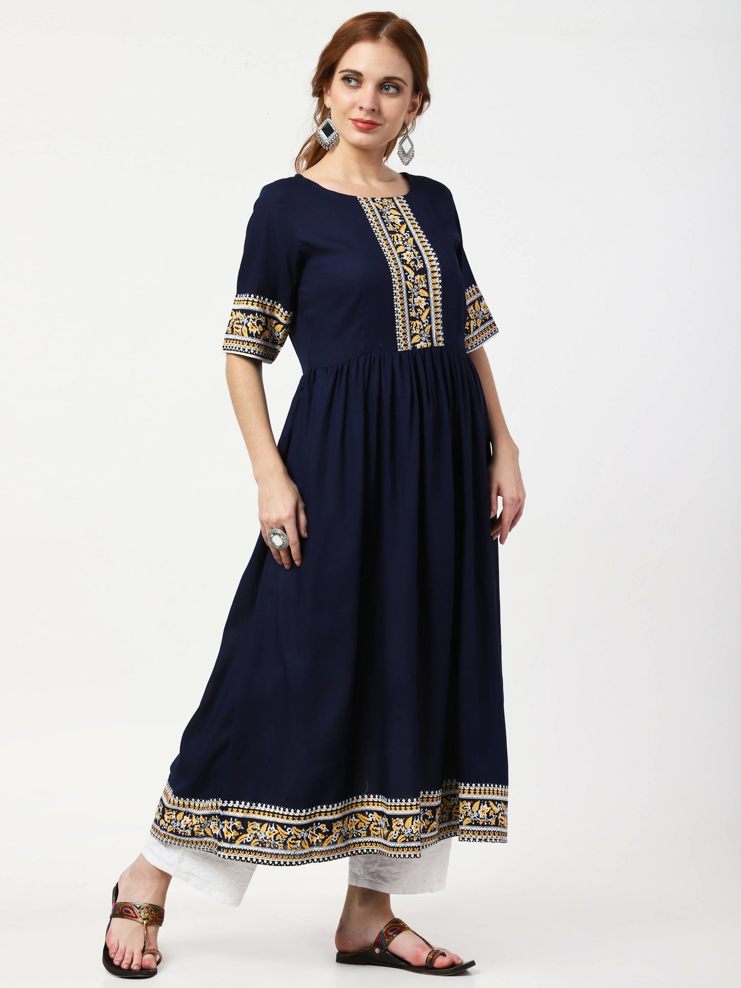 Cheera Embellished Party Wear Anarkali Dress - Navy Blue - Distacart
