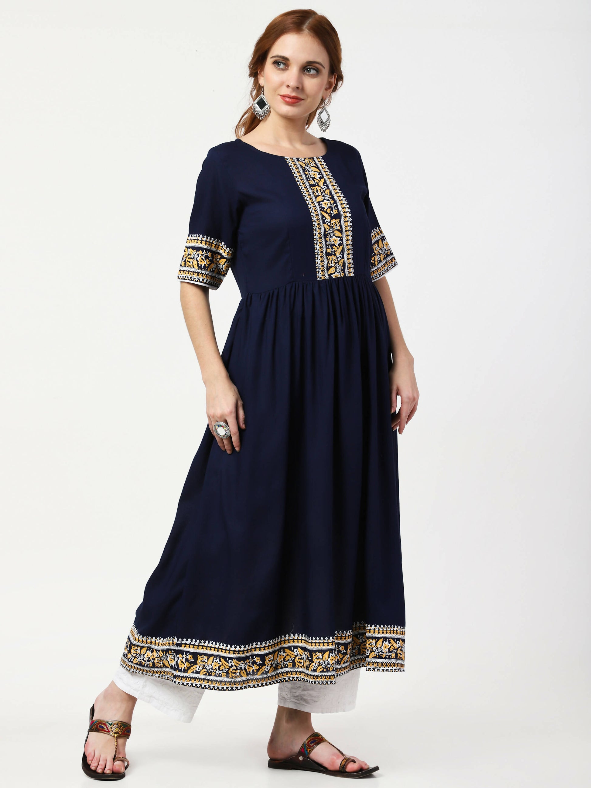 Cheera Embellished Party Wear Anarkali Dress - Navy Blue - Distacart