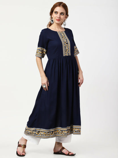 Cheera Embellished Party Wear Anarkali Dress - Navy Blue - Distacart