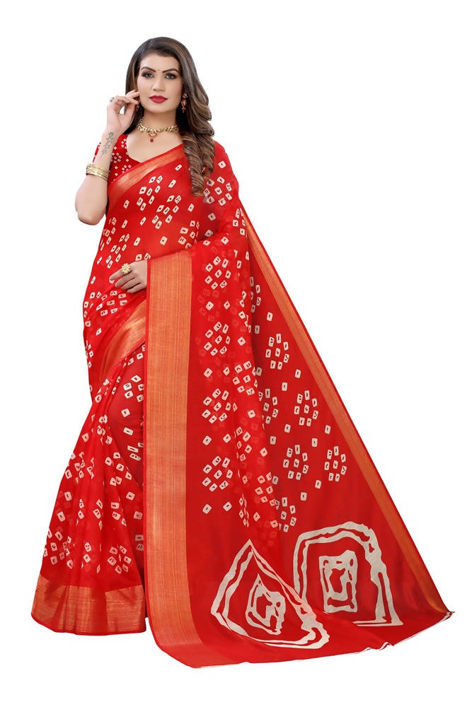 Vamika Red Linen Zari Border Saree