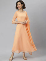 Thumbnail for Janasya Peach-Coloured Flared Sleeves Georgette Anarkali Kurta - Distacart