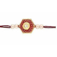 Thumbnail for Gold Plated Pearl and Stone Rakhi - Distacart