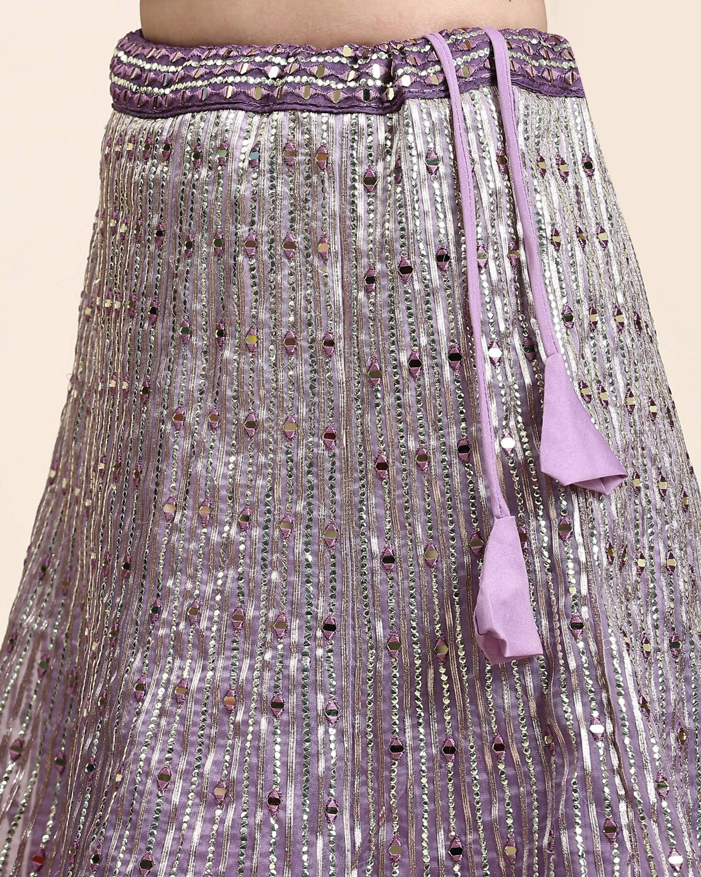 Lavender Organza Mirror With Coding Work Lehenga Choli with Dupatta - Tanya - Distacart