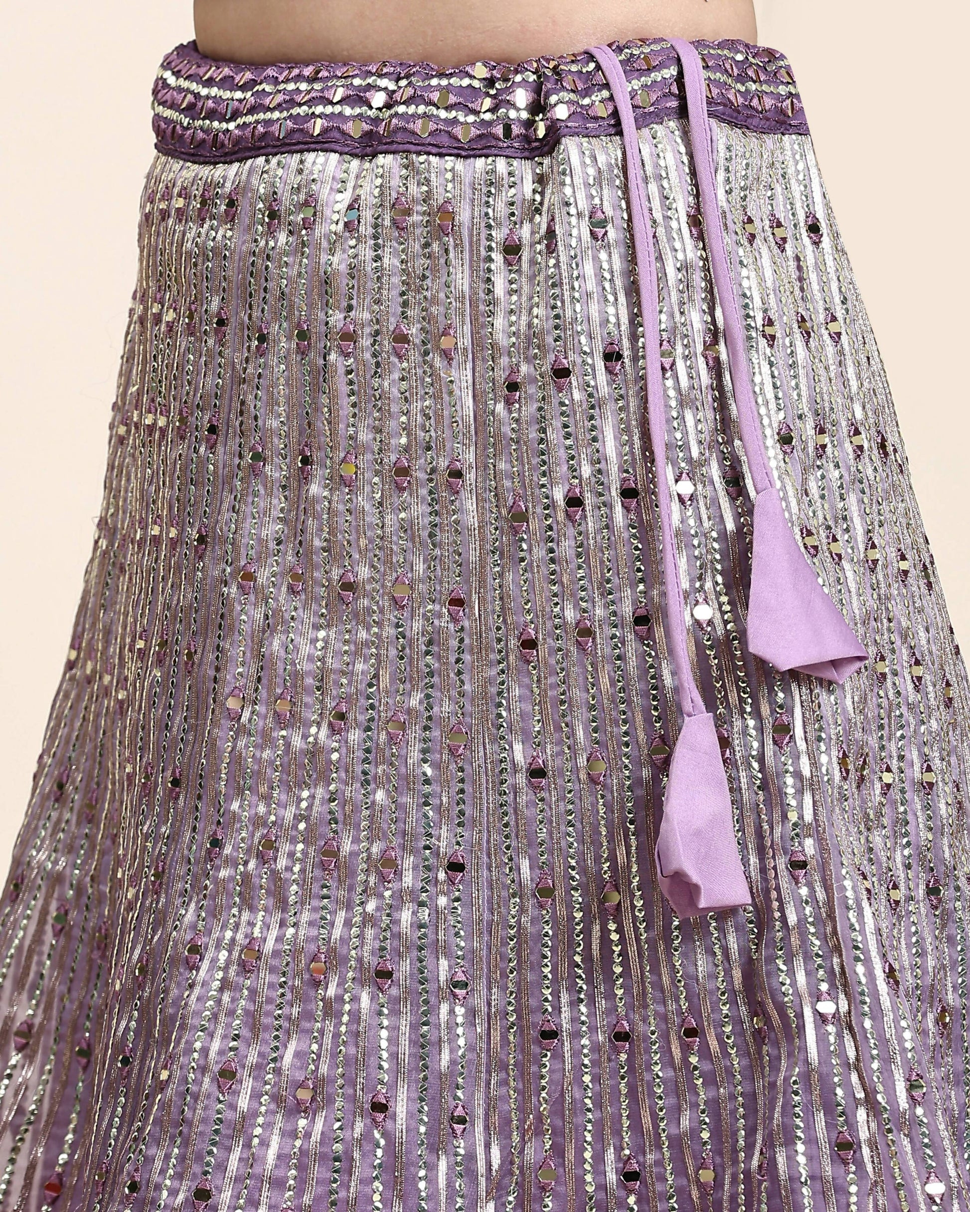 Lavender Organza Mirror With Coding Work Lehenga Choli with Dupatta - Tanya - Distacart