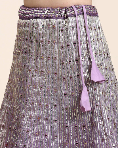Lavender Organza Mirror With Coding Work Lehenga Choli with Dupatta - Tanya - Distacart