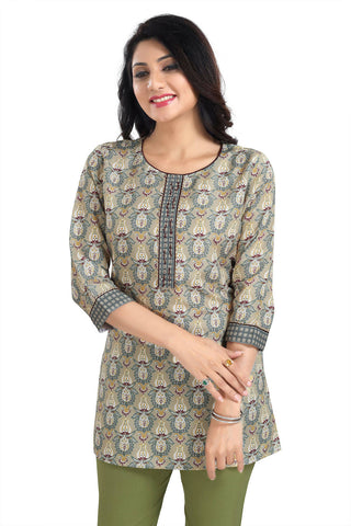 Snehal Creations Pretty Pastle Variyali Green Rayon Short Kurti Tunic Top - Distacart