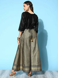 Thumbnail for Ahalyaa Womens Black Poly Silk Gold Printed Jumpsuit - Distacart