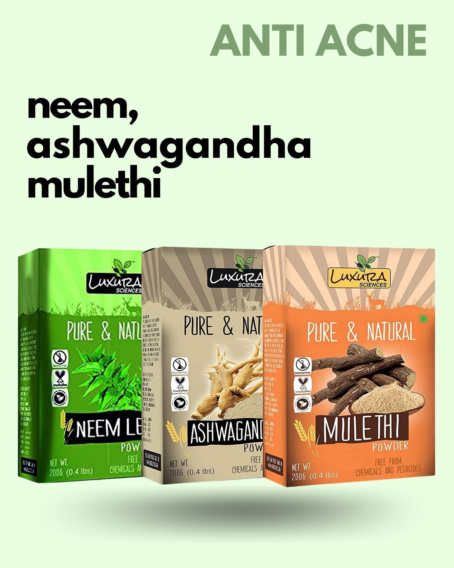 Luxura Sciences Natural Skin Care for Anti Acne - Neem + Ashwagandha + Mulethi - Distacart