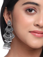Thumbnail for NVR Women Silver Toned Contemporary Jhumka Earrings - Distacart