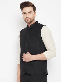 Thumbnail for Even Apparels Black Wool Men Woven Nehru Jacket - Distacart