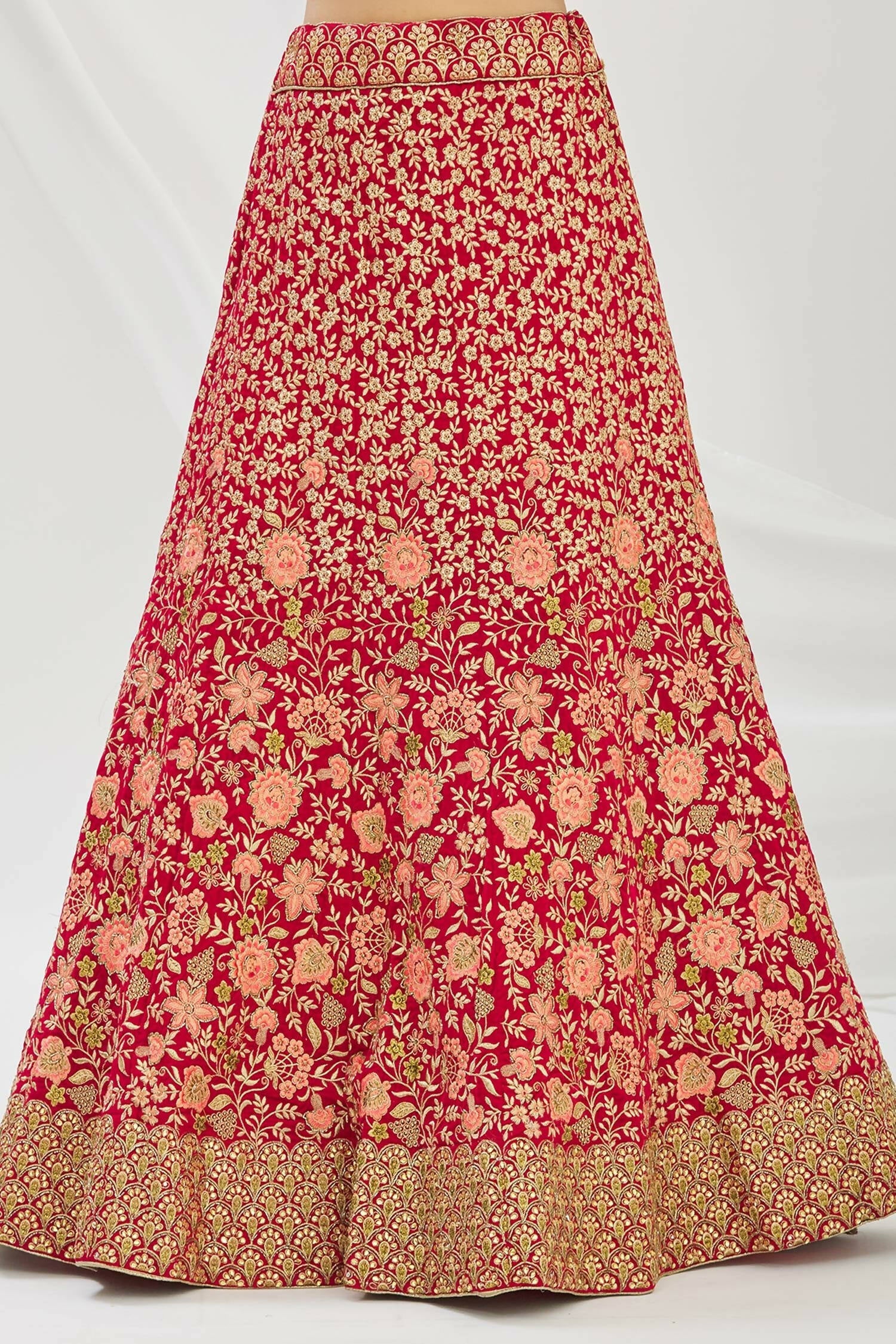 Red Velvet Semi-Stitched Wedding Bridal Lehenga - Nimaya - Distacart
