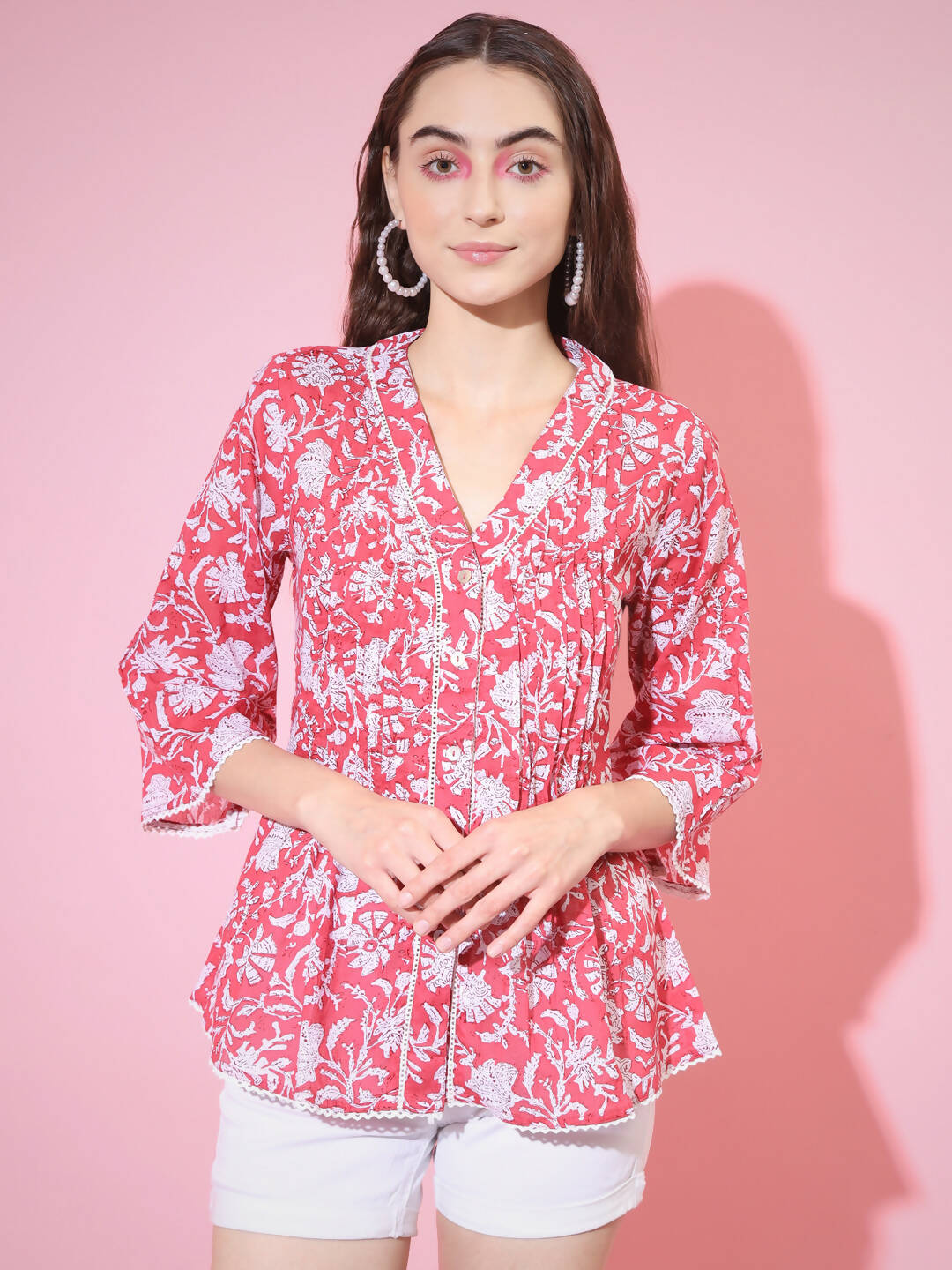 Myshka Women's Red Printed V-Neck Top - Distacart