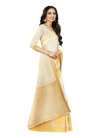 Thumbnail for Mimosa Women's Off White Linen Blend Kasavu Saree - Distacart