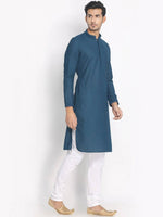 Thumbnail for Manyavar Men Blue & White Solid Kurta with Pyjamas - Distacart