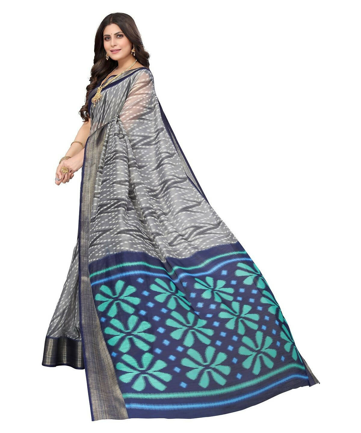 Vamika Cotton Grey Jari Border Bollywood Style Saree (DINO GREY) - Distacart