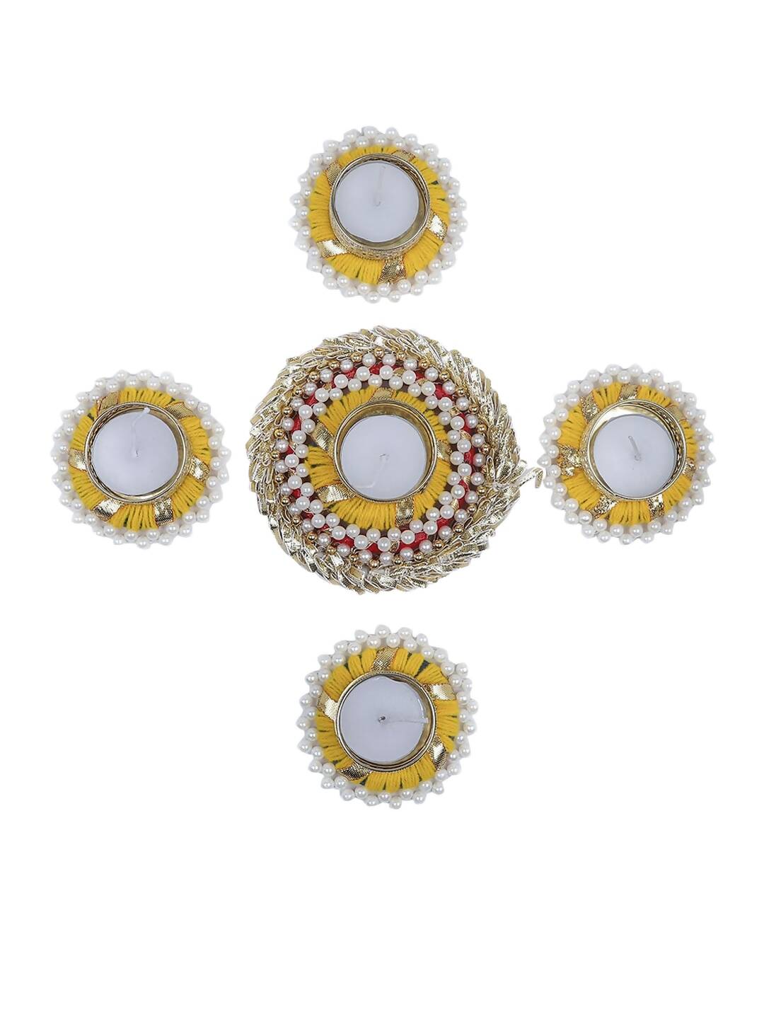 Tied Ribbons Set Of 5 Golden Diwali Dcoration Tealight Candle Holder - Distacart