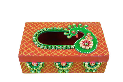 Kundan HandiKrafts Mdf Tissue Box - Red And Yellow - Distacart