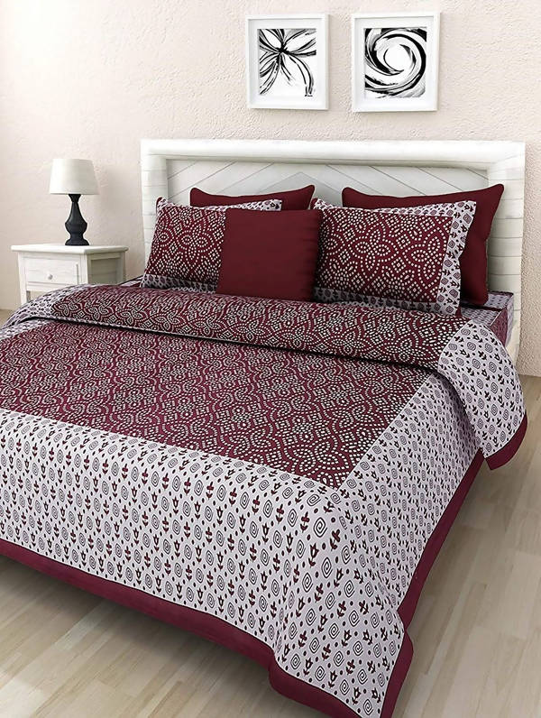 Vamika Printed Cotton White & Red Bedsheet With Pillow Covers (LEOC_CHUN_MR) - Distacart