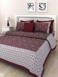 Thumbnail for Vamika Printed Cotton White & Red Bedsheet With Pillow Covers (LEOC_CHUN_MR) - Distacart