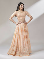 Thumbnail for House of Panchhi Women Peach Pure Georgette Embroidered Lehenga & Blouse, Dupatta - Distacart