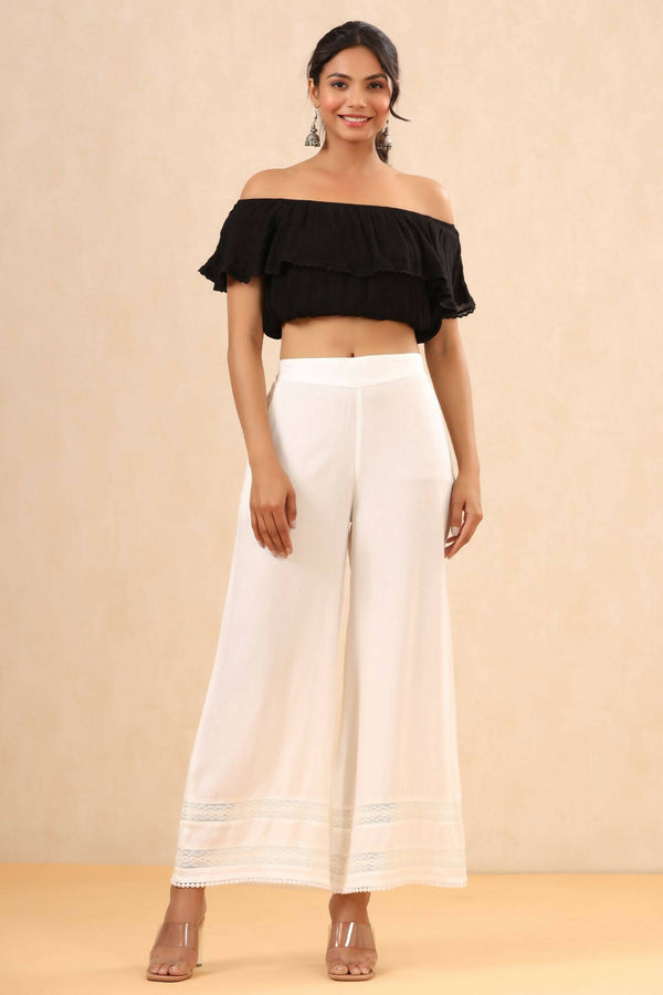 Juniper Women White Rayon Solid Straight Palazzo - Distacart