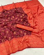 Thumbnail for DEIANA'S Beautiful Golden Jari with New Design Soft Lichi Silk Saree - Maroon - Distacart