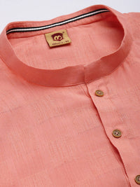 Thumbnail for Manyavar Men Peach-Coloured Mandarin Collar Self Design Kurta - Distacart