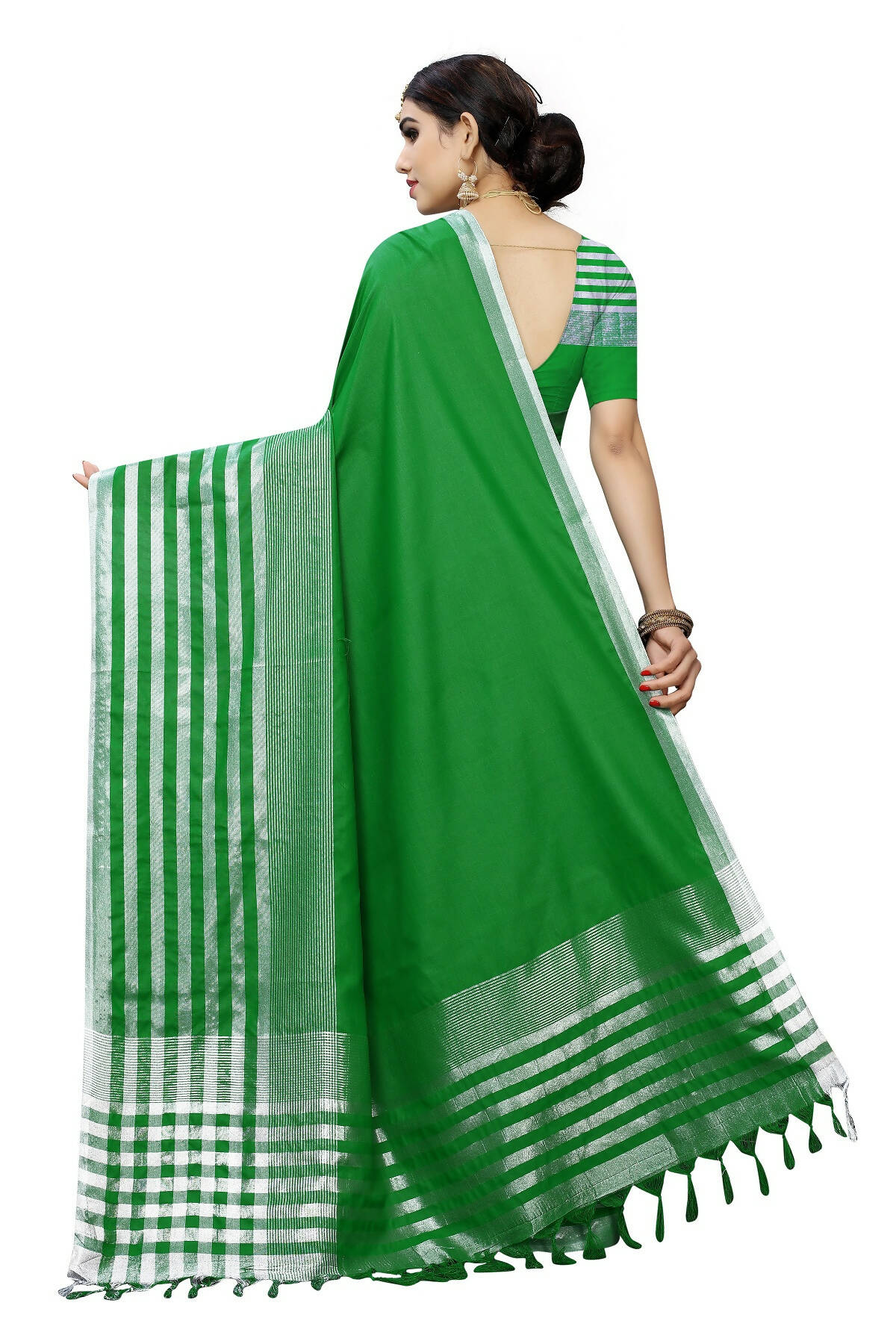 Vamika Green Cotton Silk Weaving Saree (Twitter Green) - Distacart