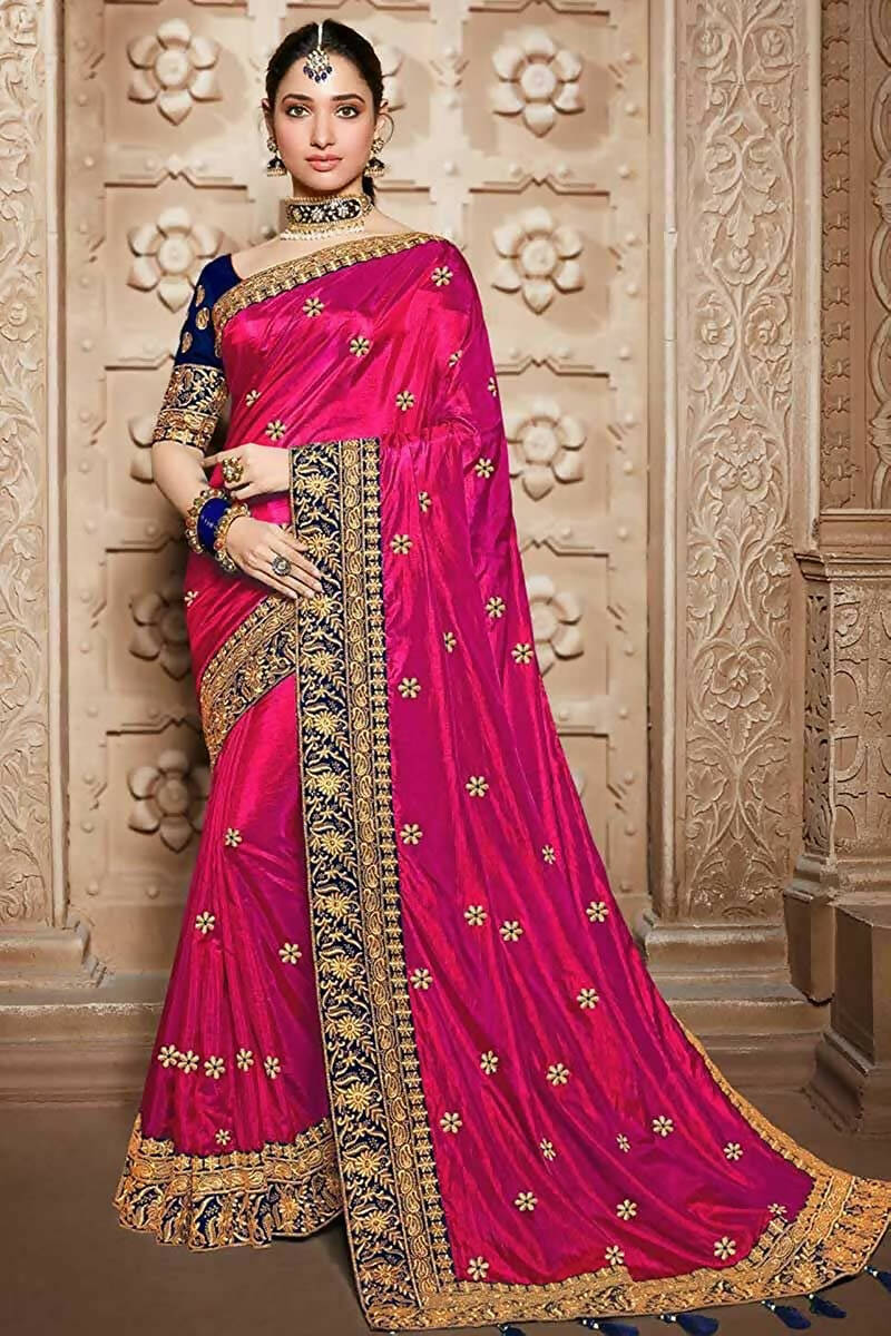 Vamika Pink Embroidery Sana Silk Saree - Distacart