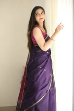 Thumbnail for DEIANA'S Beautiful Golden Jari with New Design Soft Cotton Saree - Purple - Distacart