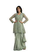 Thumbnail for Sea Green Crepe Silk Sequence Embroidered With Stone & Sequence Work Jacket Saree With Stitched Blouse - Mohmanthan La Belle - Distacart