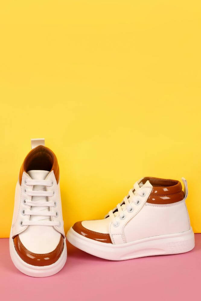 Tiny Bugs For Boys & Girls Mid Top Sneakers - White & Tan - Distacart